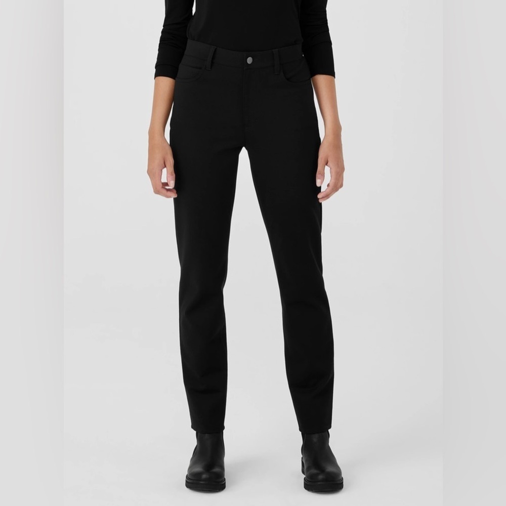 Eileen Fisher Black Slim Stretch Trouser Pants Size 4 Fitted Everyday Work Pant